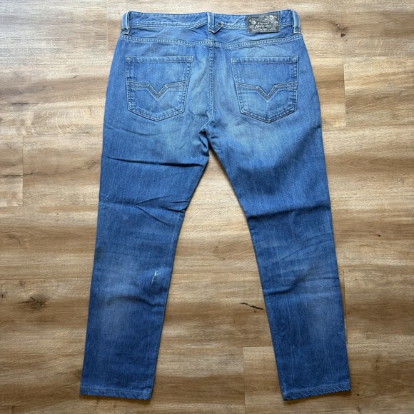 Diesel Jeans Men 34x28 Blue Larkee Tapered Leg Denim Medium Wash 0814Z (Hemmed) - Picture 3 of 14